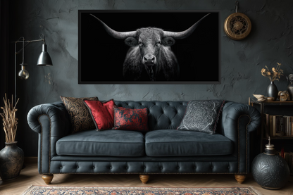 Black Texas Longhorn Cow Extra Large Canvas Wall Art