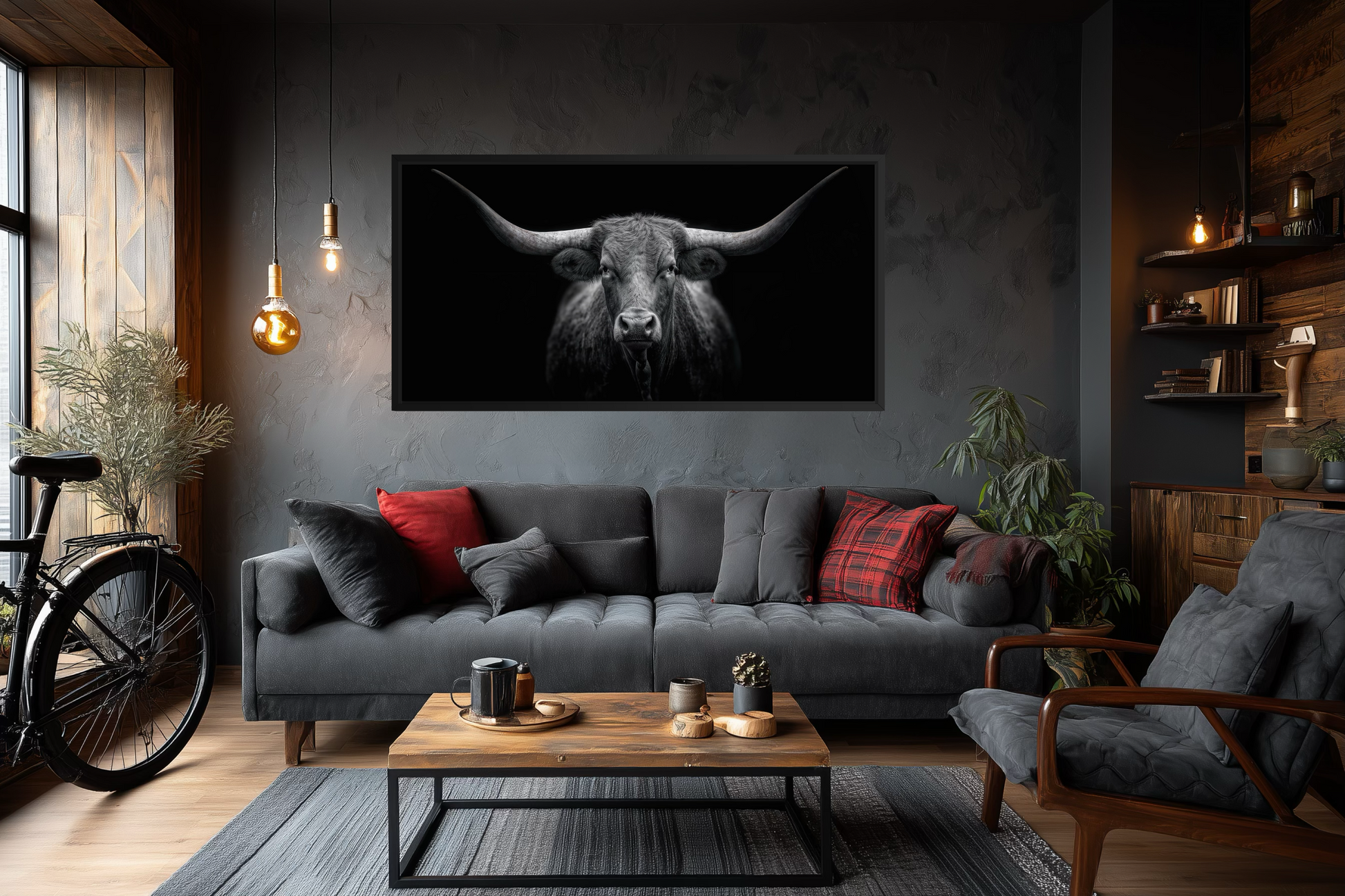 Black Texas Longhorn Cow Extra Large Canvas Wall Art