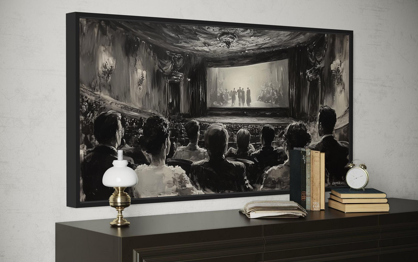 Black White Antique Cinema Home Theater Wall Decor Canvas Wall Art