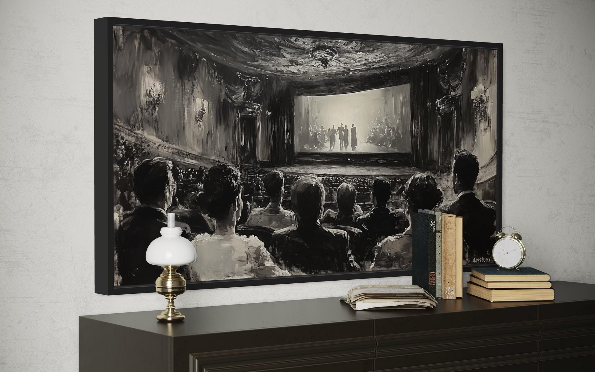 Black White Antique Cinema Home Theater Wall Decor Canvas Wall Art