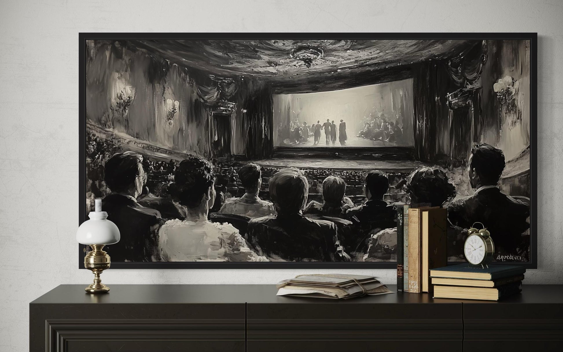 Black White Antique Cinema Home Theater Wall Decor Canvas Wall Art