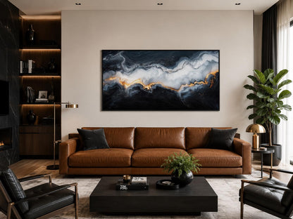 Black White Gold Abstract Marble Painting | Living Room Canvas Print