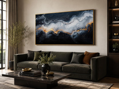Black White Gold Abstract Marble Painting | Living Room Canvas Print