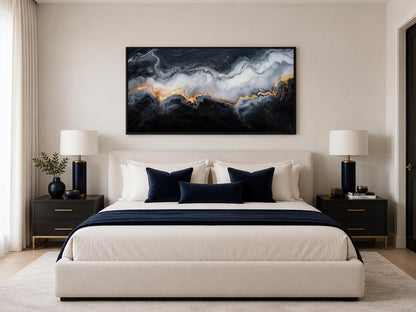 Black White Gold Abstract Marble Painting | Living Room Canvas Print