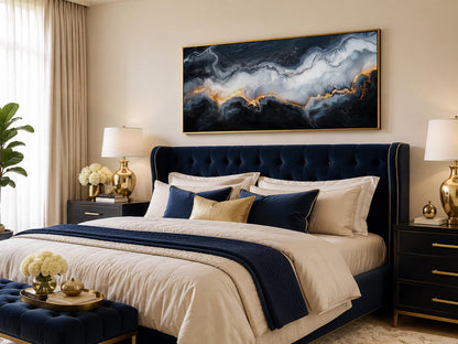 Black White Gold Abstract Marble Painting | Living Room Canvas Print