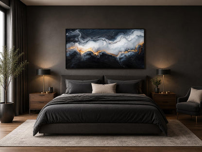 Black White Gold Abstract Marble Painting | Living Room Canvas Print