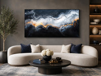 Black White Gold Abstract Marble Painting | Living Room Canvas Print