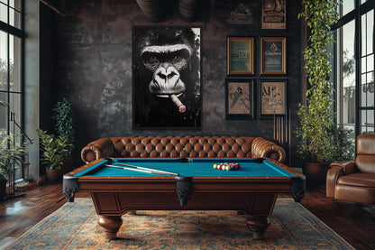 Black White Gorilla Smoking Cigar Canvas Wall Art