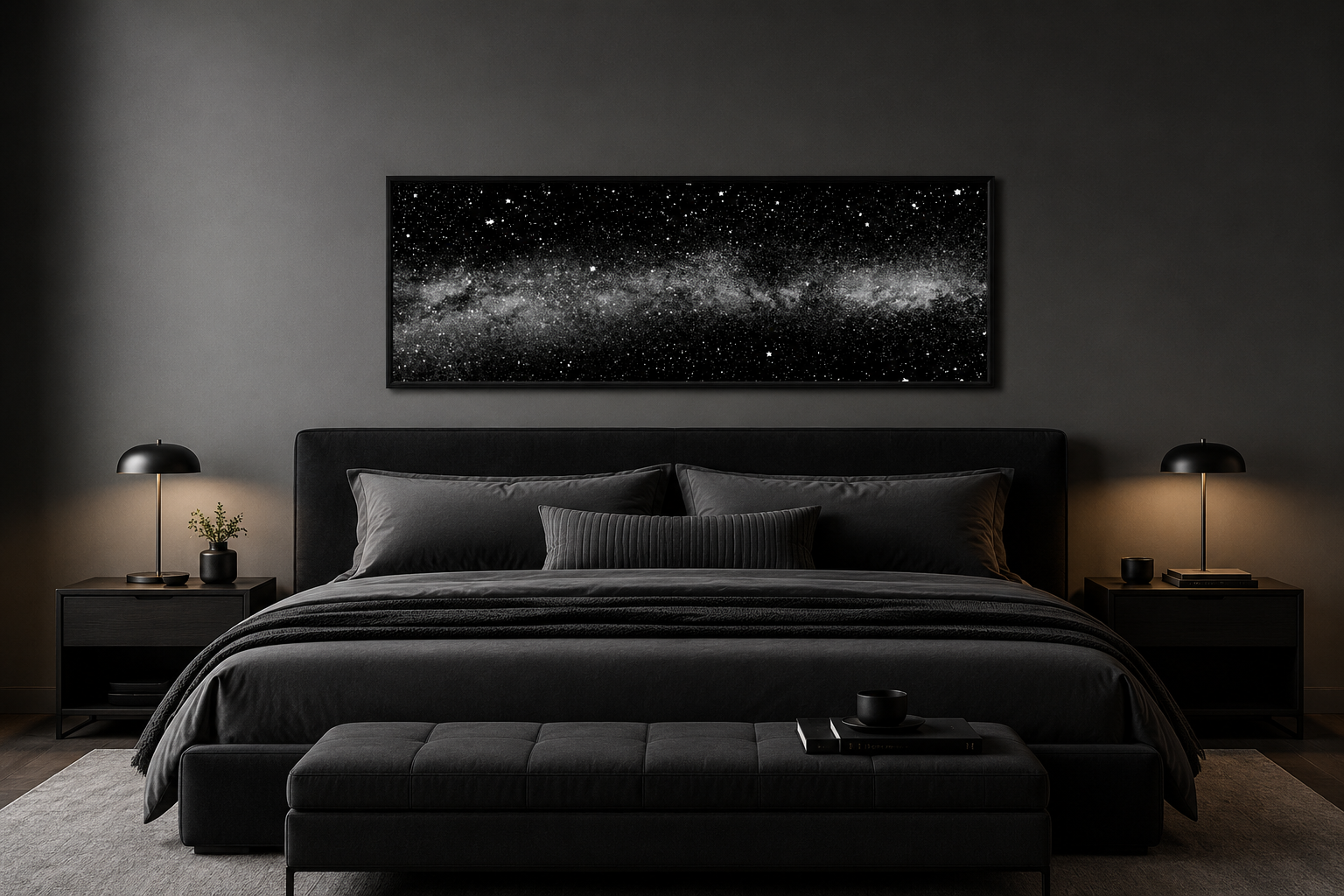 Black White Night Sky Art - Framed Mens Bedroom Celestial Wall Decor Canvas Wall Art