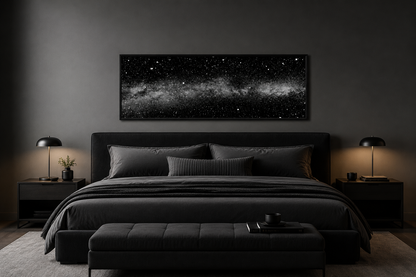 Black White Night Sky Art - Framed Mens Bedroom Celestial Wall Decor Canvas Wall Art