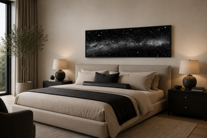 Black White Night Sky Art - Framed Mens Bedroom Celestial Wall Decor Canvas Wall Art