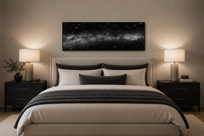 Black White Night Sky Art - Framed Mens Bedroom Celestial Wall Decor Canvas Wall Art
