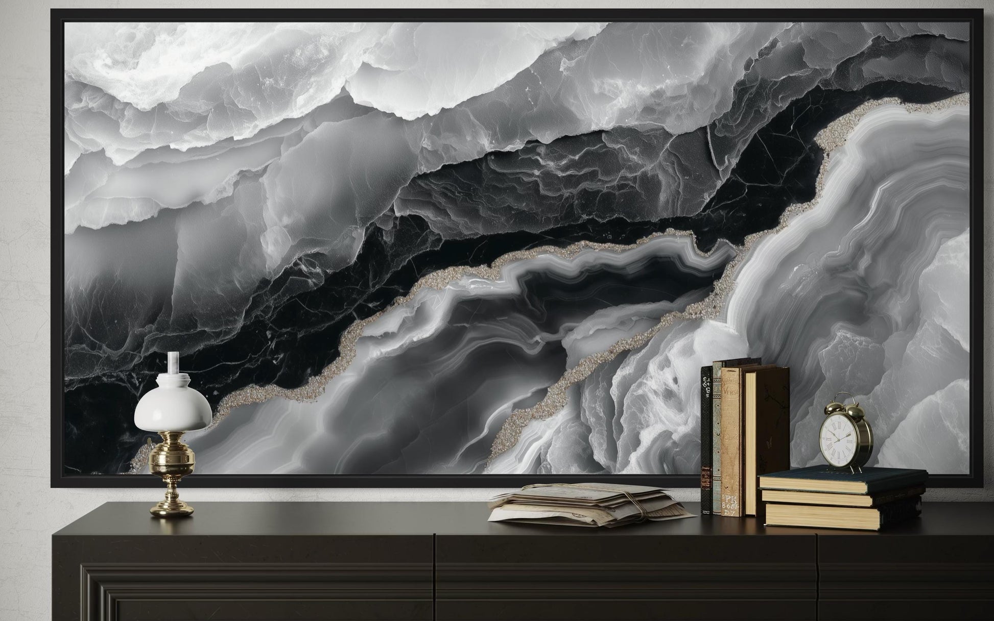 Black White Wall Art, Abstract Marble Canvas Wall Art For Living Room Decor