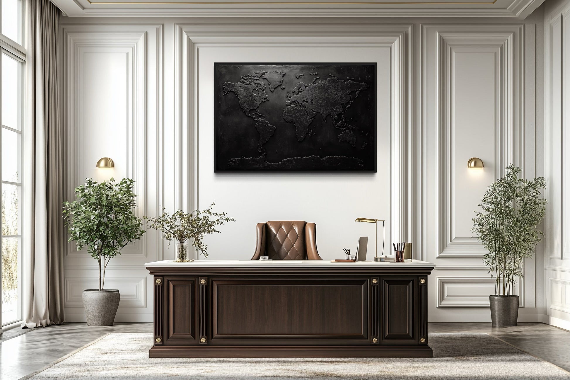 Black World Map Framed Canvas Wall Art For Man Cave Or Office