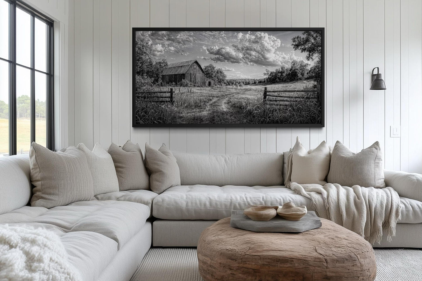 Black and White Barn Landscape Rustic Farmhouse Canvas Wall Art