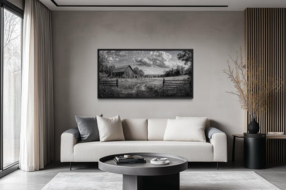 Black and White Barn Landscape Rustic Farmhouse Canvas Wall Art