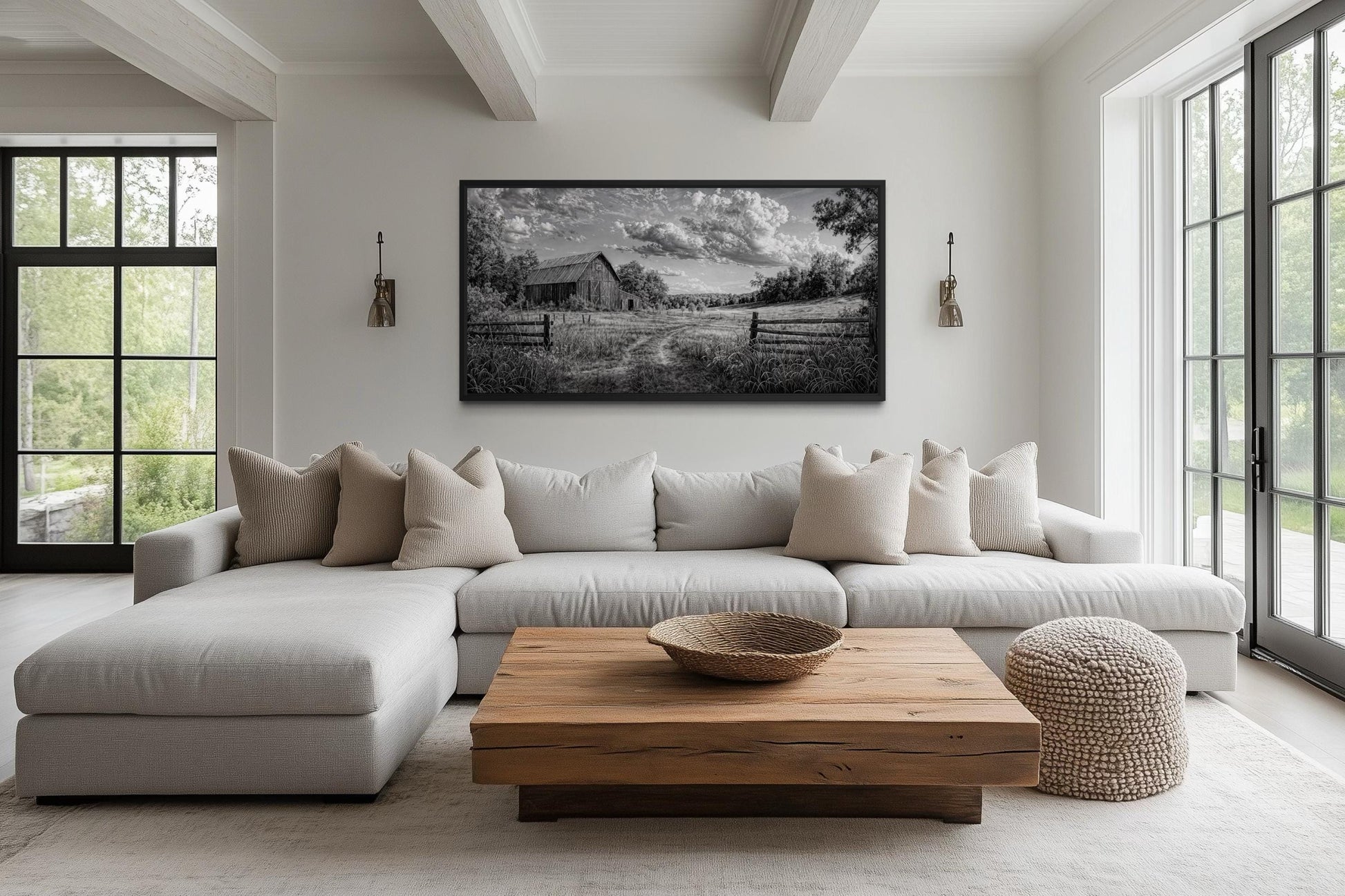 Black and White Barn Landscape Rustic Farmhouse Canvas Wall Art