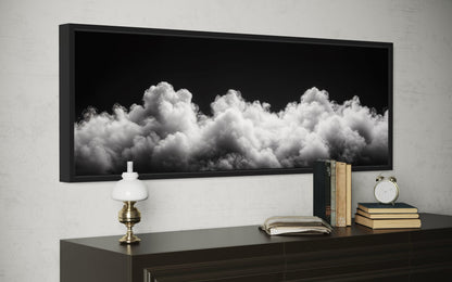 Black and White Clouds Long Horizontal Framed Canvas Wall Art For Bedroom