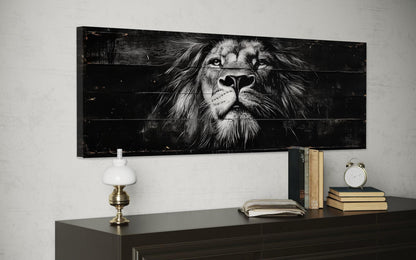 Black and White Lion Long Horizontal Canvas Wall Art For Men