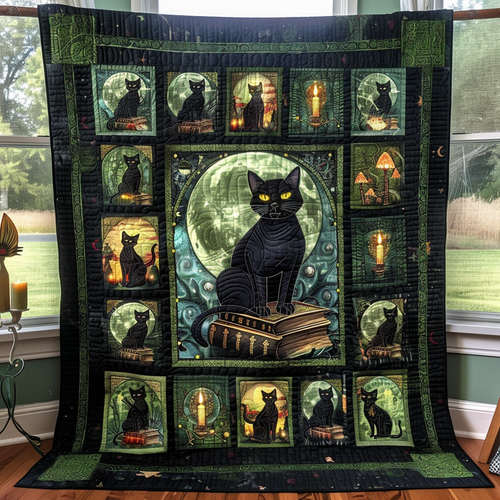 Black Magic Cats Quilted Blanket - Throw (55" x 60")