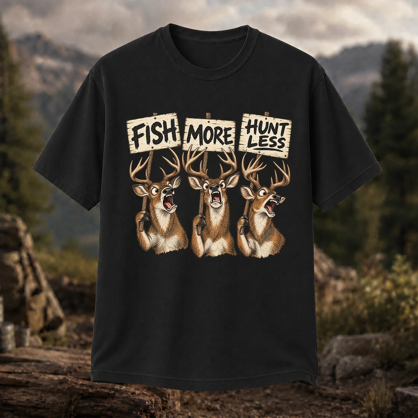 Fish More Hunt Less T-Shirt, Funny Deer Hunting Tee