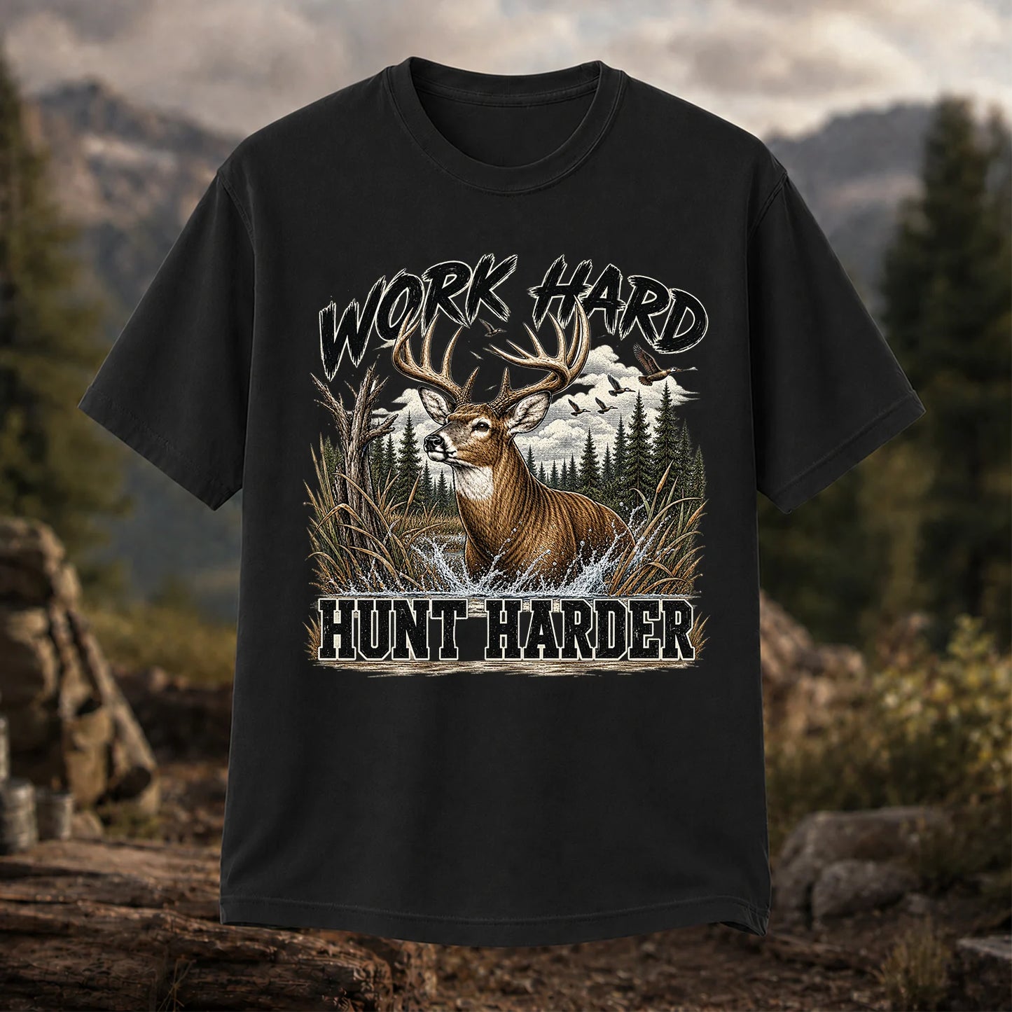 Work Hard Hunt Harder T-Shirt, Vintage Deer Hunting Tee