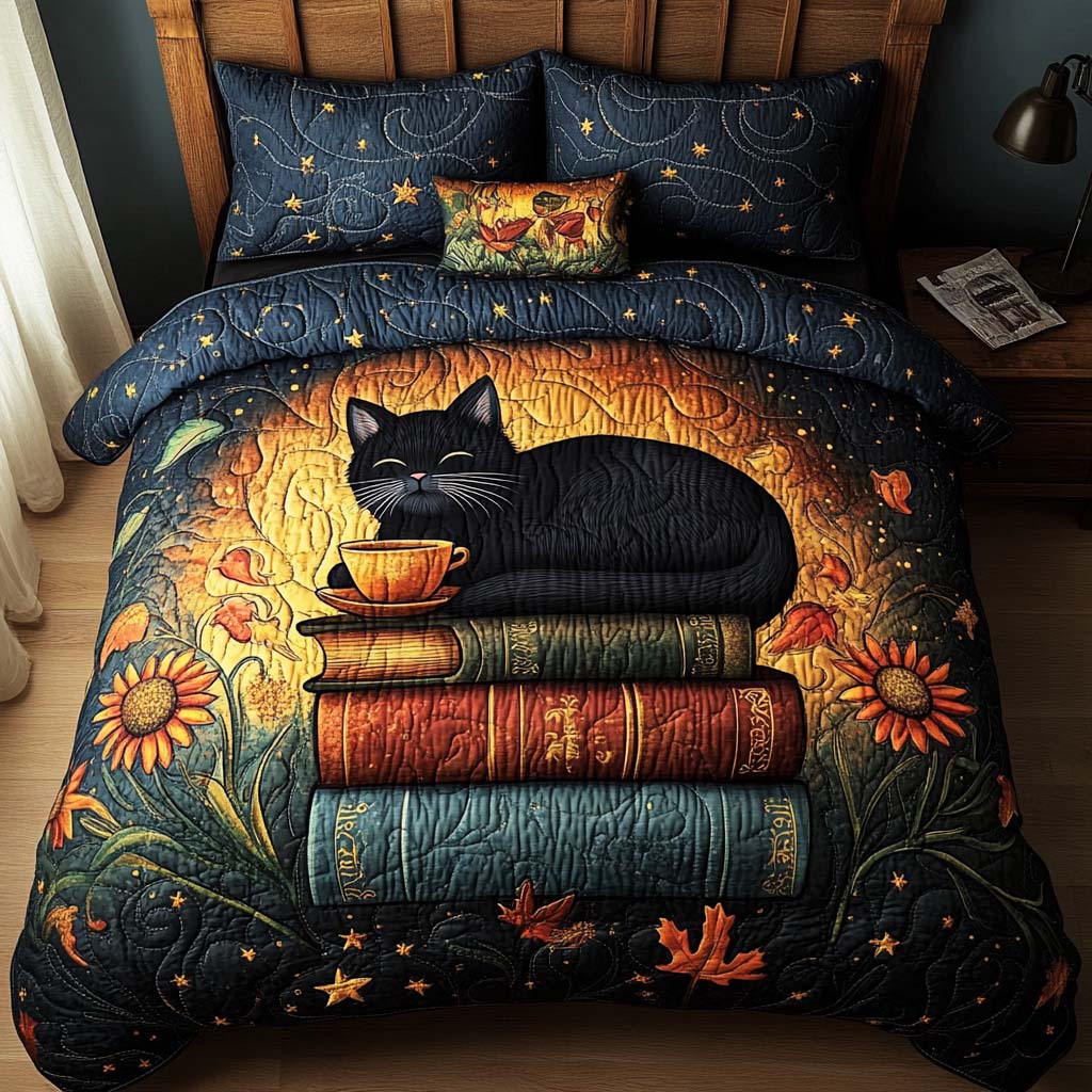 Black Cat Haven 3-Piece Quilted Bedding Set - Single (59" x 70")
