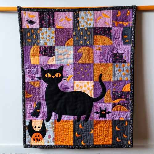 Black Cat Mystical Halloween Quilted Blanket - Throw (55" x 60")