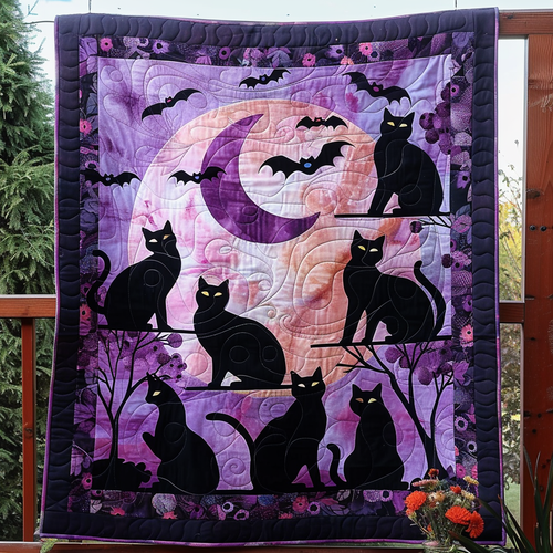 Black Cat Night Quilted Blanket - Throw (55" x 60")
