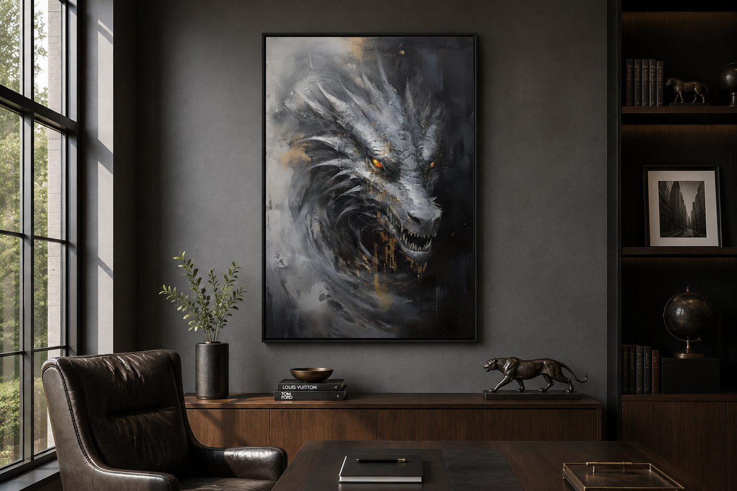 Abstract Black Dragon Framed Canvas Wall Art