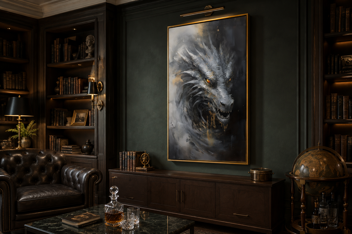 Abstract Black Dragon Framed Canvas Wall Art