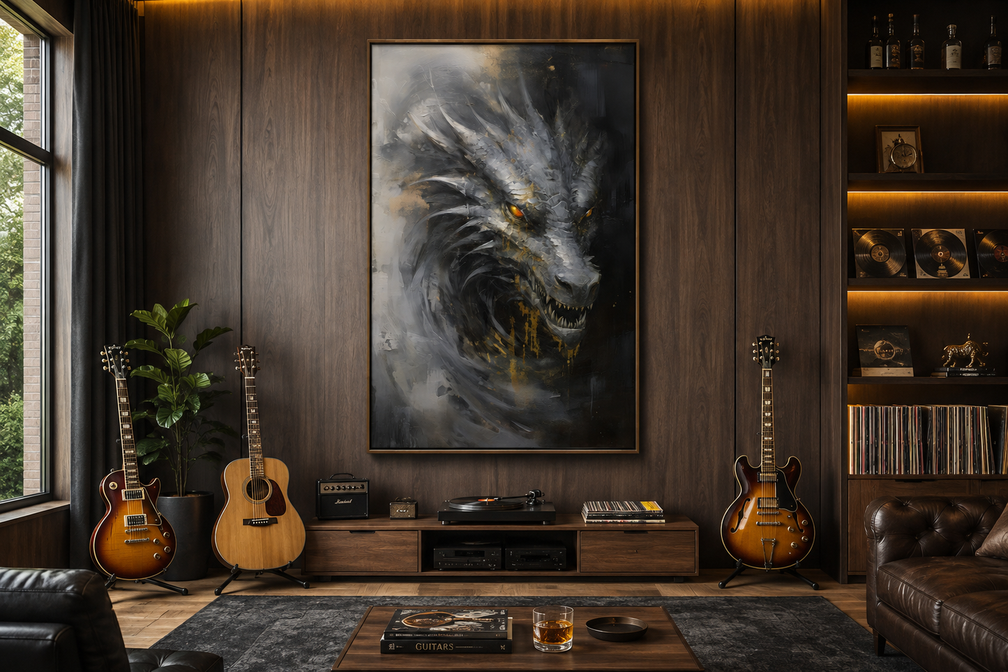 Abstract Black Dragon Framed Canvas Wall Art