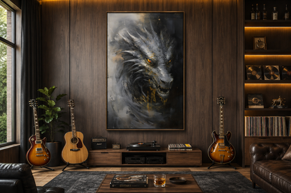 Abstract Black Dragon Framed Canvas Wall Art