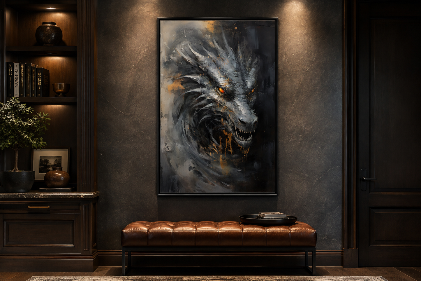 Abstract Black Dragon Framed Canvas Wall Art
