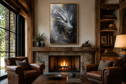 Abstract Black Dragon Framed Canvas Wall Art