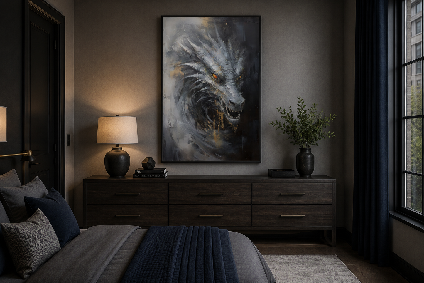Abstract Black Dragon Framed Canvas Wall Art