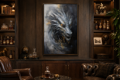 Abstract Black Dragon Framed Canvas Wall Art