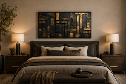 Black Gold Abstract Geometric Framed Canvas Wall Art For Living Room Or Bedroom