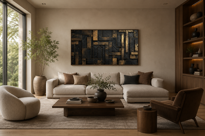 Black Gold Abstract Geometric Framed Canvas Wall Art For Living Room Or Bedroom