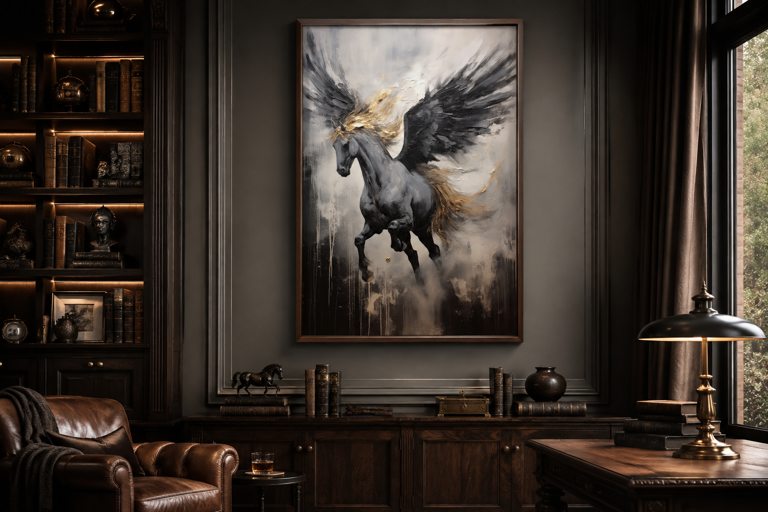 Black Pegasus Framed Canvas Wall Art