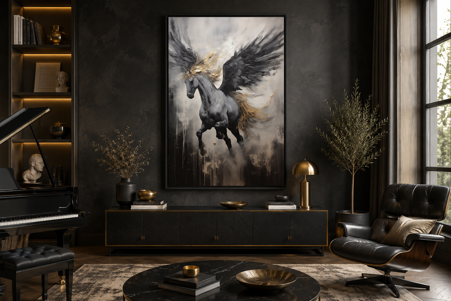 Black Pegasus Framed Canvas Wall Art