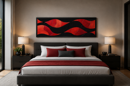 Black Red Modern Abstract Above Bed Horizontal Framed Canvas Wall Art