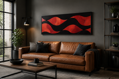 Black Red Modern Abstract Above Bed Horizontal Framed Canvas Wall Art
