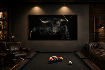 Black Spanish Bull Photograph Extra Large Framed Canvas Wall Art For Men's Office
