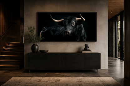 Black Spanish Bull Photograph Extra Large Framed Canvas Wall Art For Men's Office