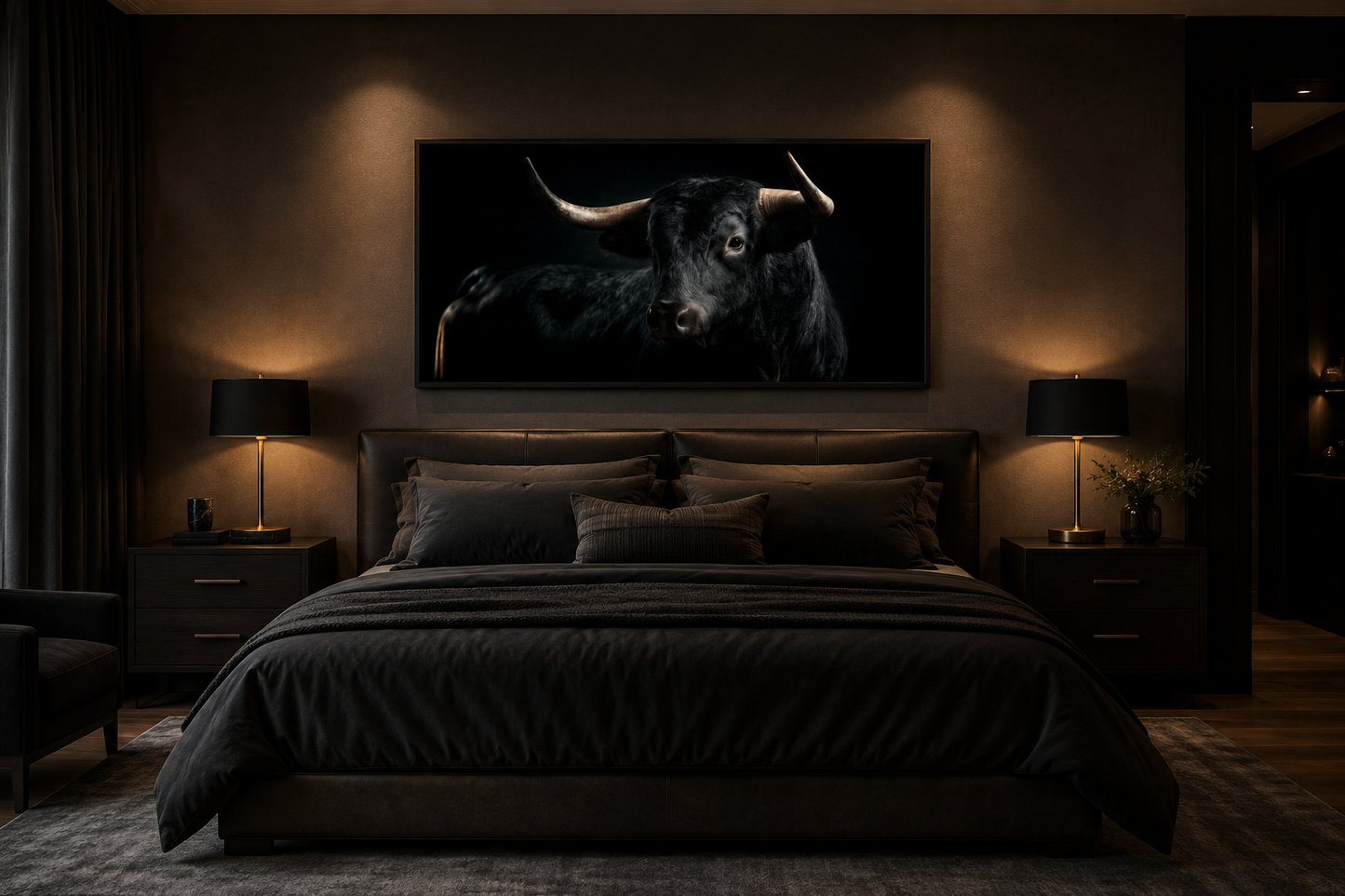 Black Spanish Bull Photograph Extra Large Framed Canvas Wall Art For Men's Office
