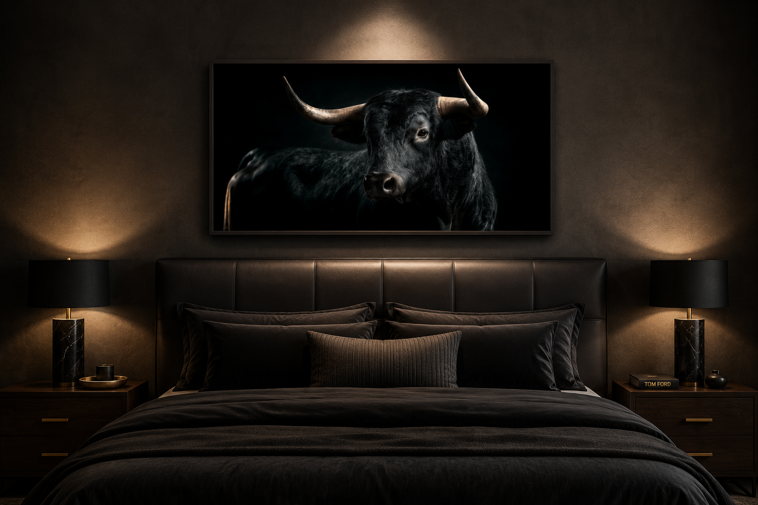 Black Spanish Bull Photograph Extra Large Framed Canvas Wall Art For Men's Office