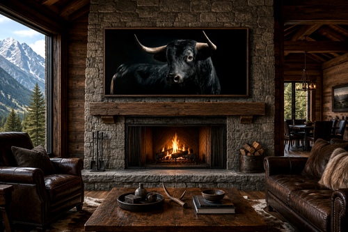 Black Spanish Bull Photograph Extra Large Framed Canvas Wall Art For Men's Office