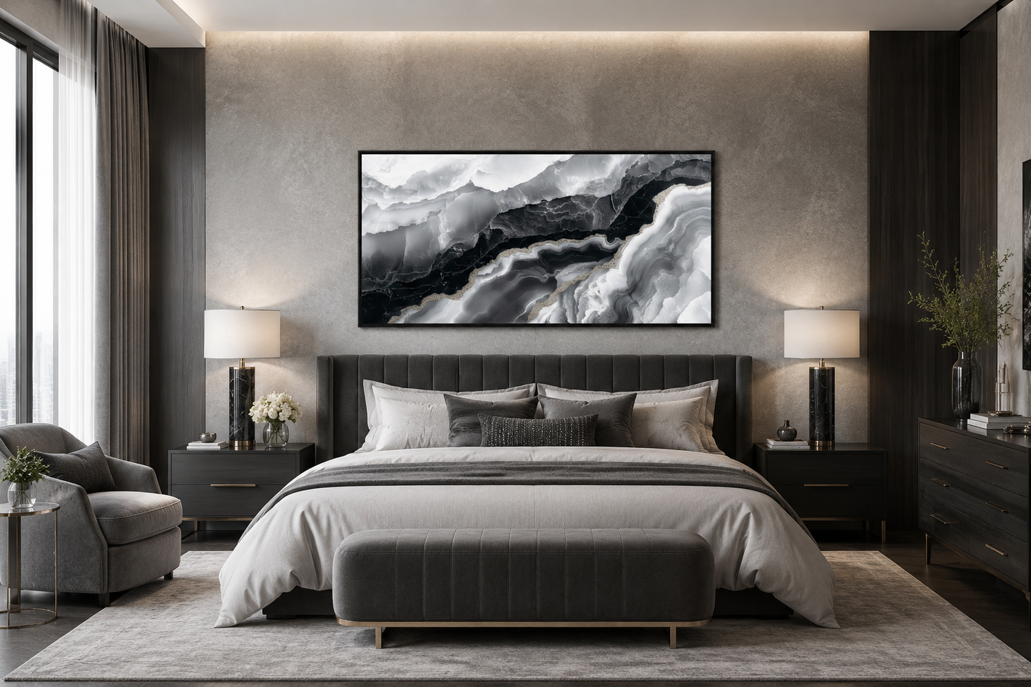 Black White Wall Art, Abstract Marble Canvas Wall Art For Living Room Decor