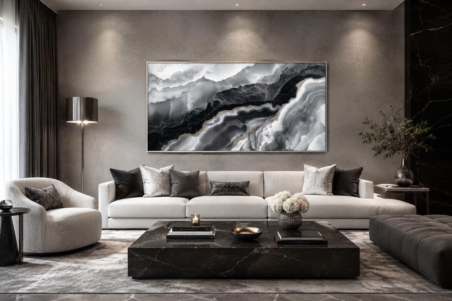 Black White Wall Art, Abstract Marble Canvas Wall Art For Living Room Decor